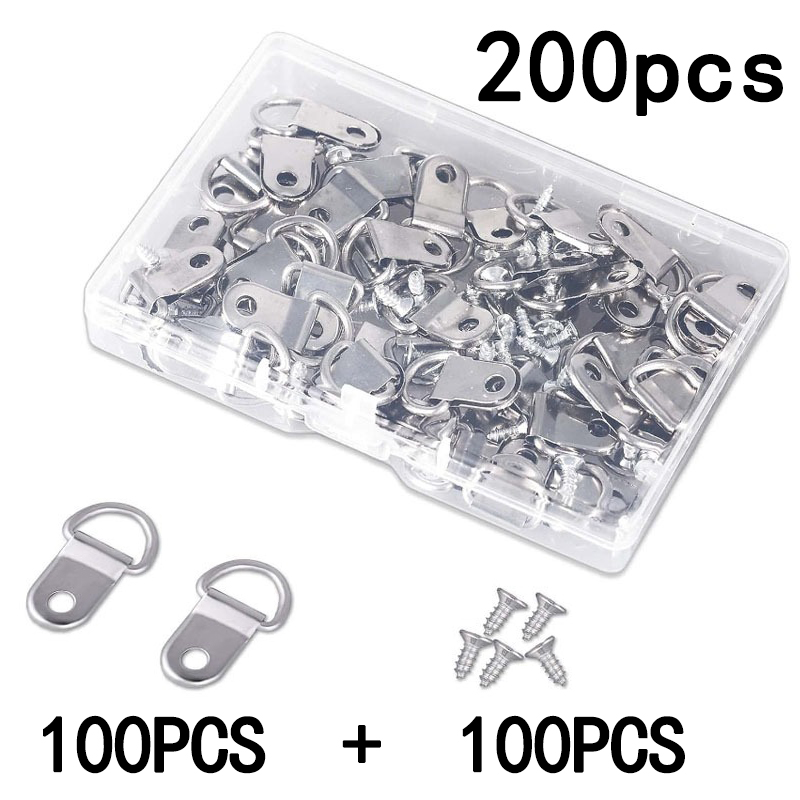 100 st spegelhängare för tavelramar i oljemålning, runt d-ringsspänne, väggkrok för foto med skruvar