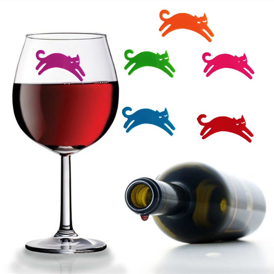 12 st vinglas märke söt katt form märke vinglas charm härlig silikon tecknad katt vin glas markör fest favor