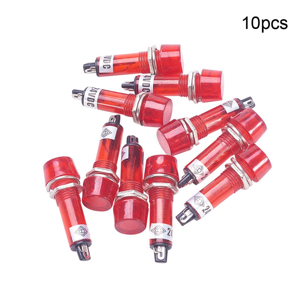 8-15Pcs XD10-3 LED Plastic Indicator Waterproof Signal Power 24V Red/Yellow/Green Lights Round Head Button Indicator: Red x 10PCS