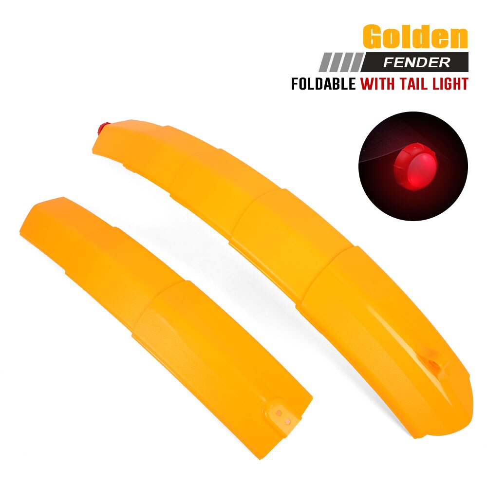 Foldable Bicycle Fender Kit With Taillight Telescopic MTB Road Bike Mudguard Cycling Bicycl Front Rear Fender Mud Water Guard: orange fender 1pair