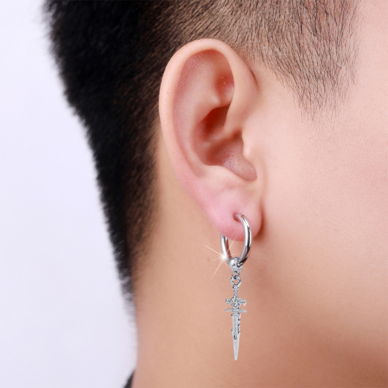 Pop Punk Zwaard Hanger Oor Clip/Gesp Oorbellen voor Mannen/Vrouwen Rvs Vintage Dolk Gothic Cool Party sieraden