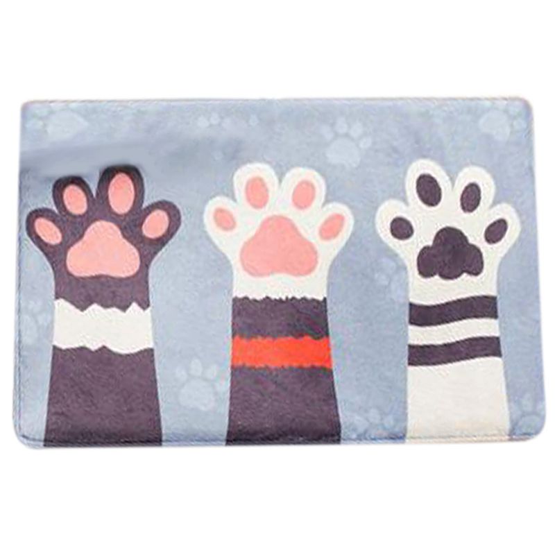 Rectangle Area Entrance Door Mat Cartoon Cat Paw Fish Print Non-Slip Sponge Floor Carpet Flannel Absorbent Bath Rug: A-2