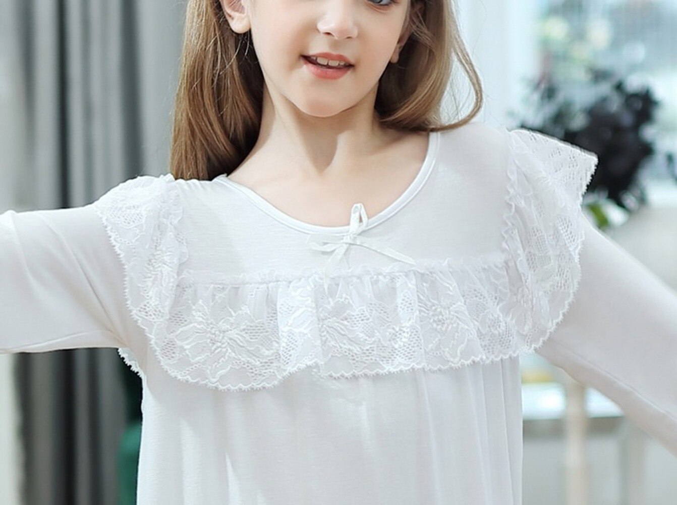 Kids Girls Night Dress Long-Sleeved Modal Long Princess Leisure Vestidos De Noche Sleepwear Night Gown Pajamas for Girls