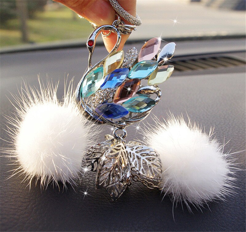 Breloque en cristal scintillant pour rétroviseur | Miroir de rétroviseur de voiture, strass de décor intérieur, cygne porte-bonheur