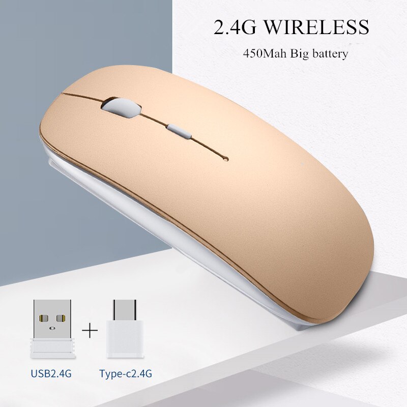 Drahtlose Maus Stille PC Maus Wiederaufladbare Maus 2,4G USB Band-C Optische Mäbenutzen Für Laptop PC Tabelt Clever telefon: Gold