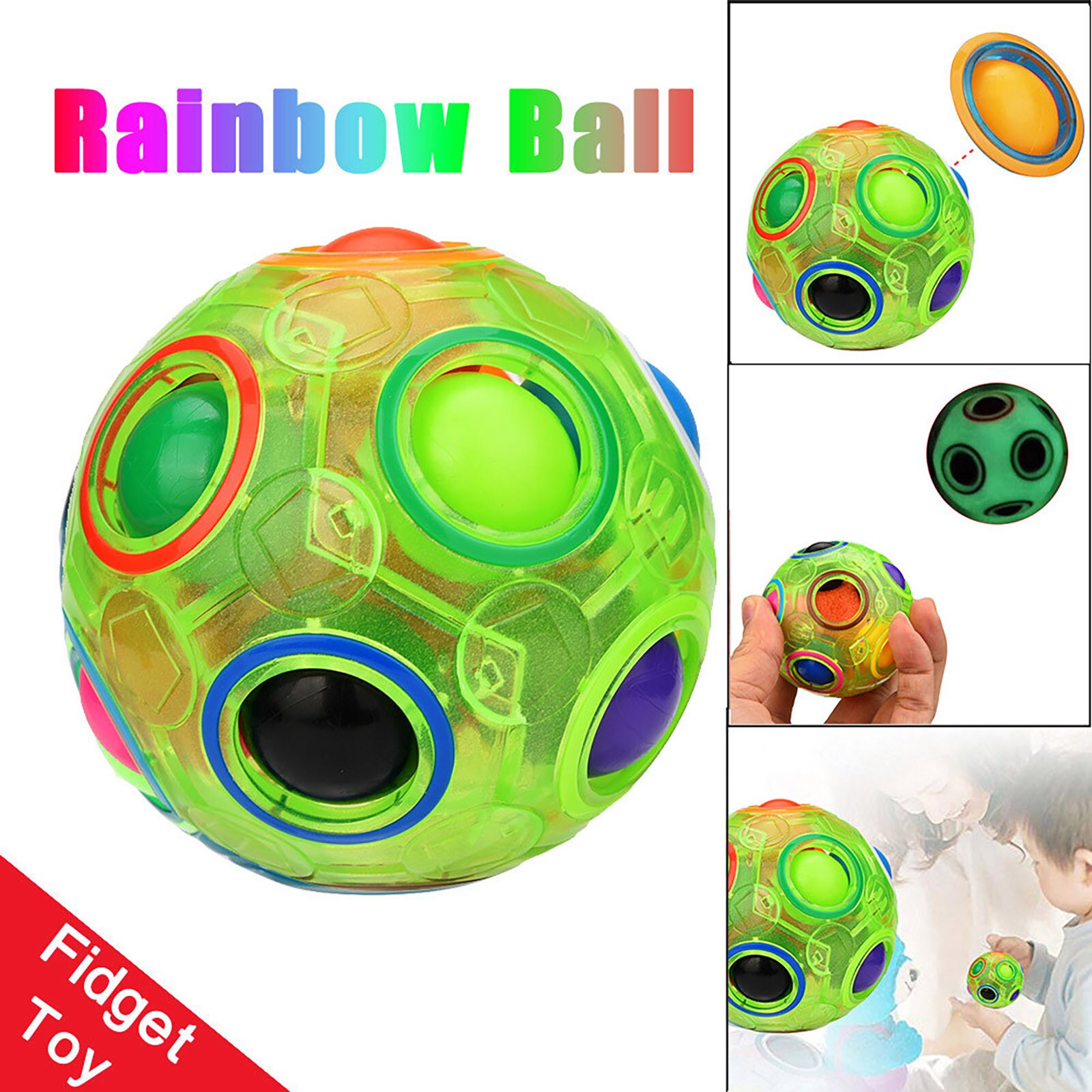 Fidget Puzzel Lichtgevende Sferische Bal Vormige Lichtgevende Stress Reliever Regenboog Bal Fun Speelgoed Creatieve Puzzel Speelgoed # Y30