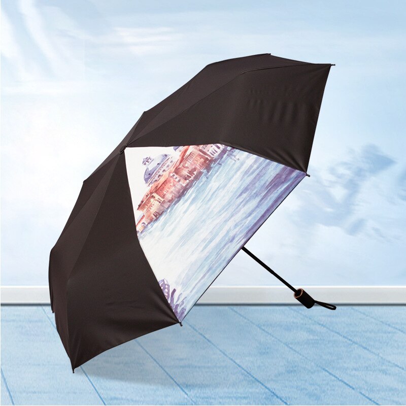Sombrilla de vinilo plegable con pintura al óleo, sombrilla creativa con personalidad Original, sombrilla para lluvia soleada