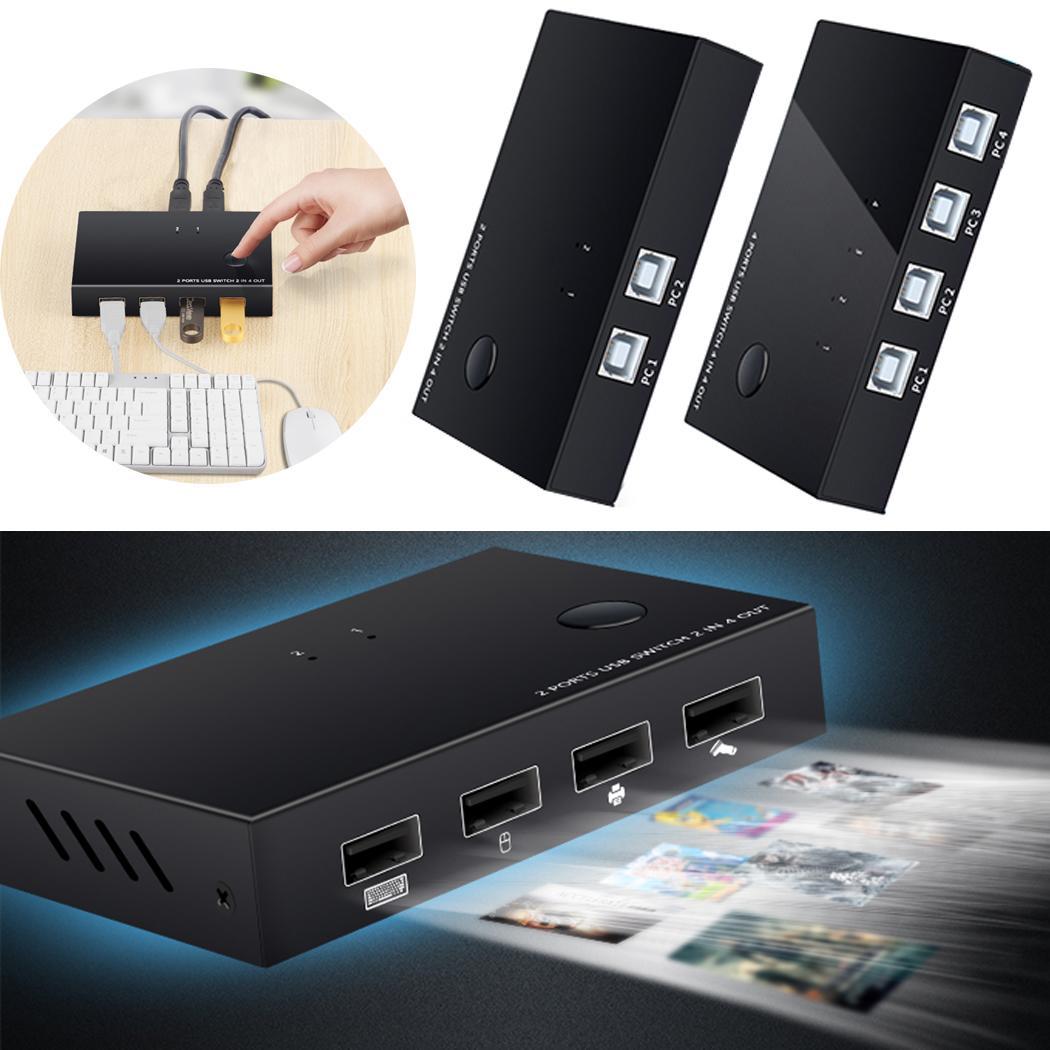 Switch USB Printer Sharing Device Four-in-Four-out Machine 4 Mouse support 1080P and Keyboard Black USB Sharer