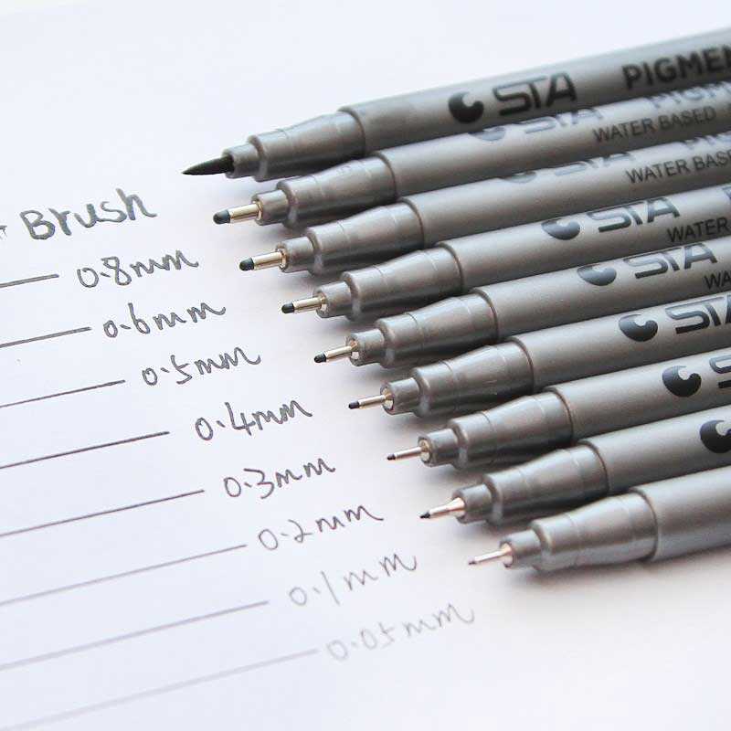 Sta pigmentforing pigma mikron blækmarkørpen 0.05 0.1 0.2 0.3 0.4 0.5 0.6 0.8 børstespids sort fineliner skitse pen