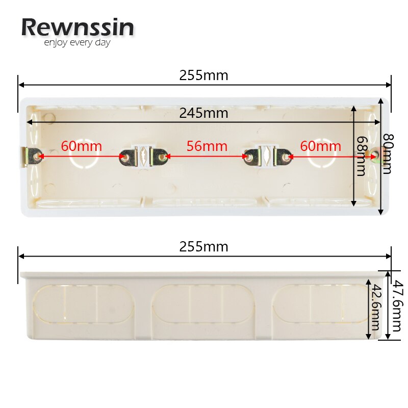 High Plastic Inner Box Wall Installation Mounting Box 258mm*86mm Dark Box,Home Triple Power Switch Socket Junction Box
