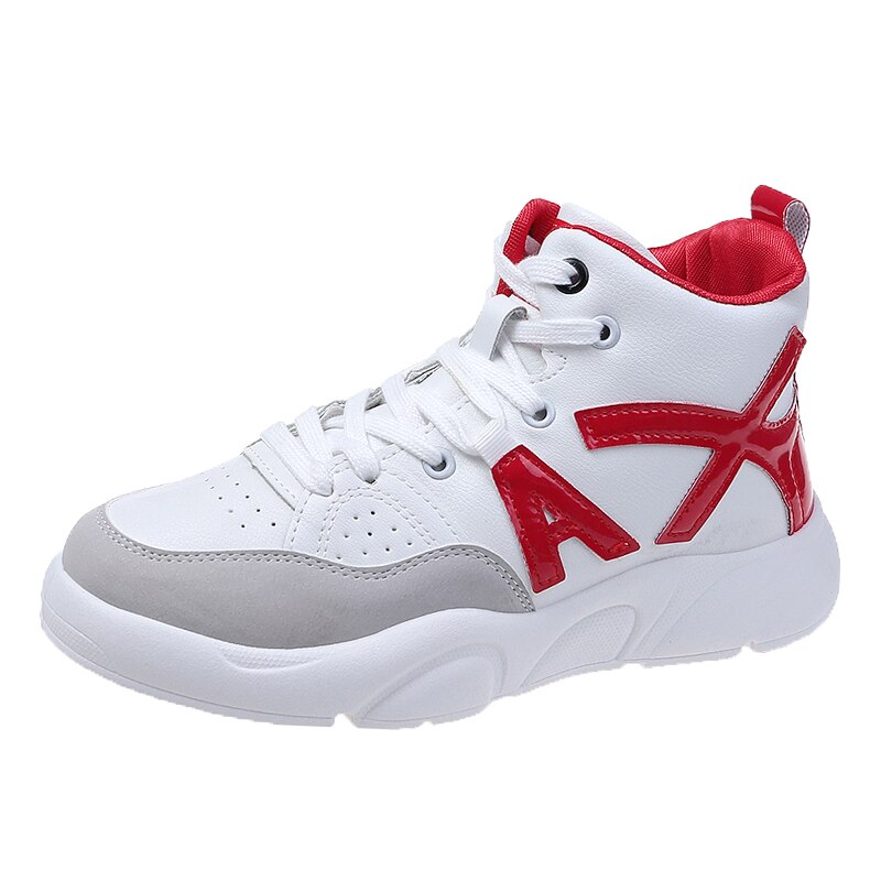 Kvinder hvide skateboarding sko kvinder sneakers high top flats åndbare street sports sko dame walking sko: Rød / 37
