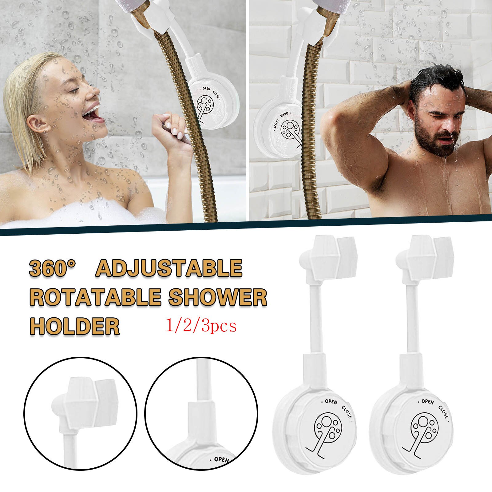 Adjustable Adhesive Bathroom Shower Head Base Holder Stand Rotating Bracket Powerful Suction Shower Seat Chuck Holder