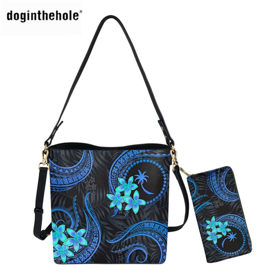 Doginthehole Tassen Voor Vrouwen Chuuk Staten Polynesische Trend Luxe 2 Stks/set Crossbody Tas Met Portemonnee Vrouwelijke Schoudertas