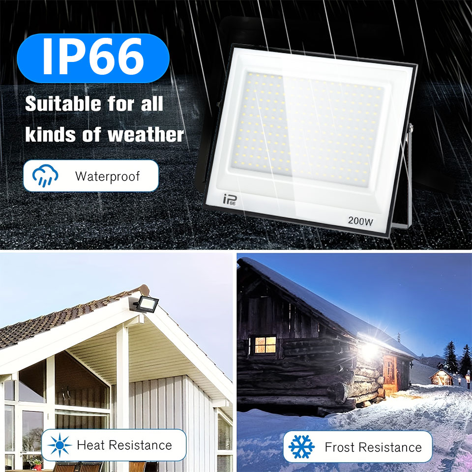 Projecteur LED IP66 AC175-265V 20W 30W 50W 70W 100W 150W200W300W, projecteur extérieur étanche en verre trempé pour éclairage de Garage