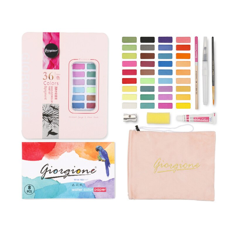 36-Kleuren Glitter Aquarel Verf Set Aquarel Pigment Schilderen Leveringen Metallic Effen Water Kleuren Palet: Roze