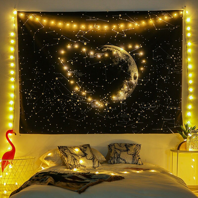 Sterrenhemel Ins Wandtapijten Lamp Achtergrond Doek Cosmic Maan Gedrukt Tapestry Decoratieve Opknoping Doek Woonkamer Decoratie