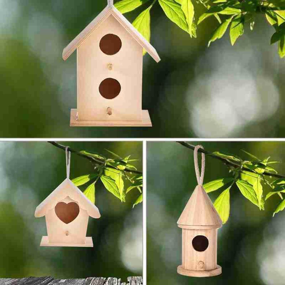 Wooden Bird Simple Nest Hanging Bird House Natural Bird Place Wall-mounted Resting Outdoor Wooden Cage Birdhouse Tree Garde D6b1