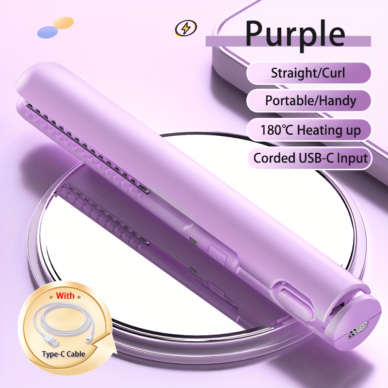 Portable Mini Hair Straightener Lightweight 180 Degrees Celsius Constant Temperature Control, Suitable for Bangs and Short Hair: PURPLE