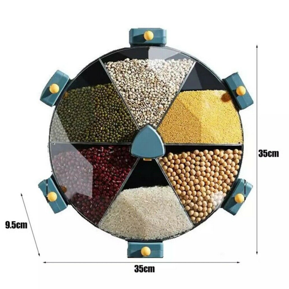 8.5L Large Rotate Storage Containers Cereals Dry Food Rice Dispenser Holder Plastic Divided Cells Wall Mounted Kitchen Organizer