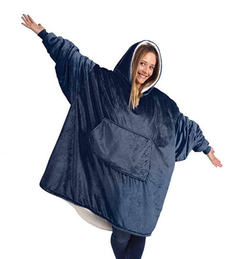 Fleece tæppe med ærmer udendørs hætte lommetæpper varm blød hættetrøje skrå morgenkåbe badekåbe sweatshirt pullover