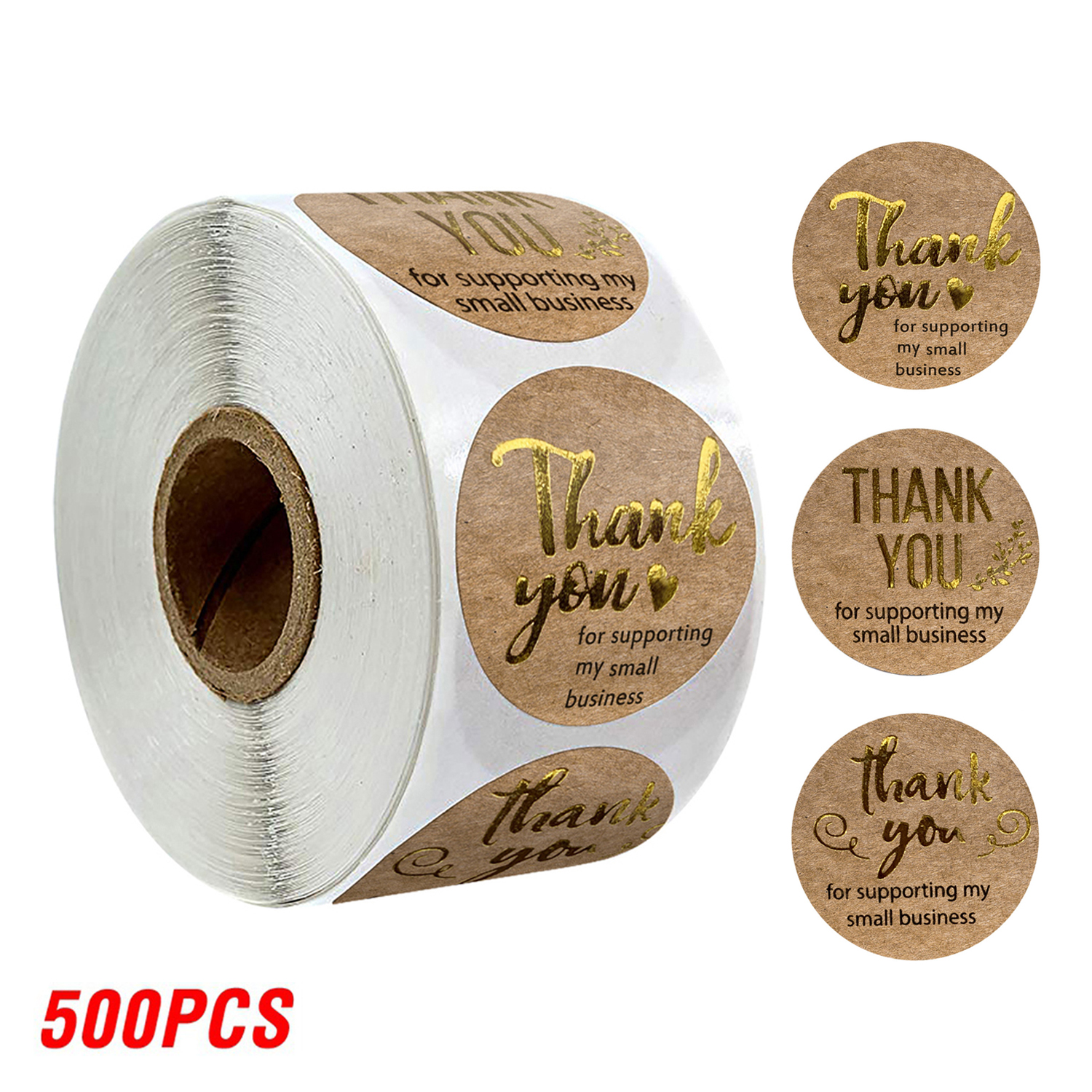 100-500 Uds. Pegatinas 'Gracias' de lámina de oro rosa para pequeñas empresas, sello de , etiquetas de , decoración de sobres: Beige
