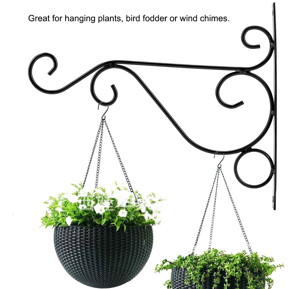 Järn växthängare vägghängande fäste blomkrok för hemträdgårdsdekoration 25*21cm( svart/vit)