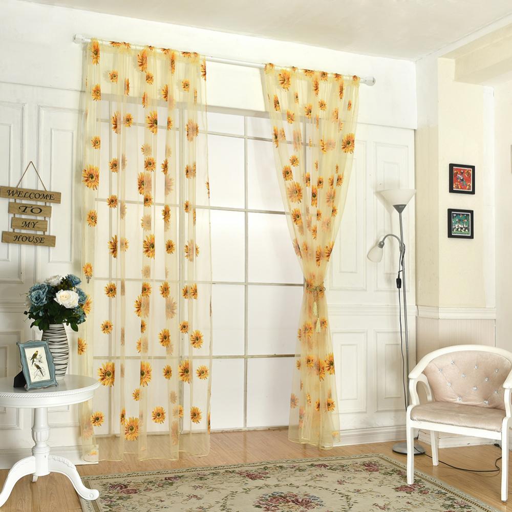 100x200cm Sheer Sunflower Curtain Panel Home Decor Room Divider Valance Drape Tulle Window Curtains For Living Room Bedroom