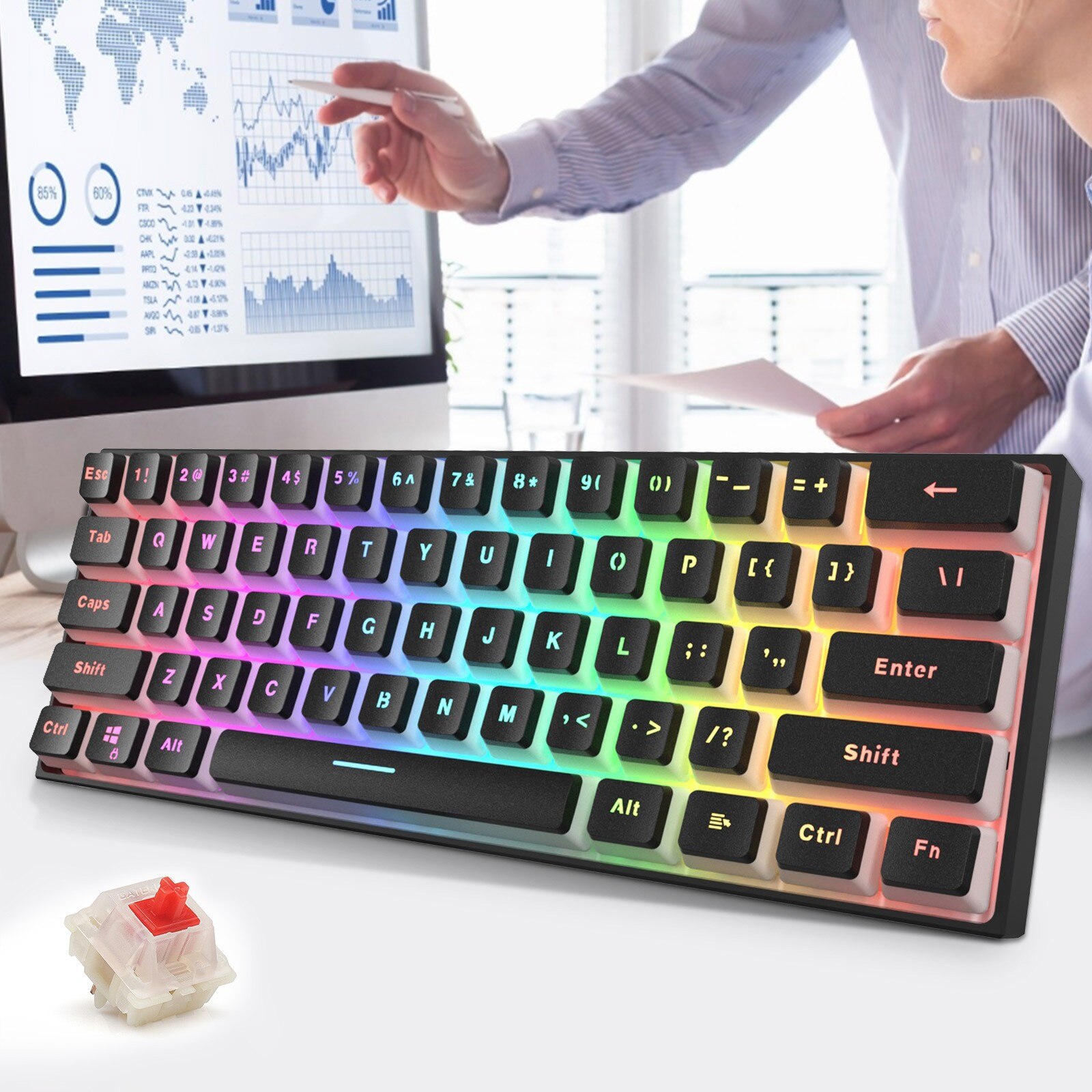 K870T 87 Keys RGB Wirele sbluetooth Dual Mode Gaming Mechanical Keyboard for pc Gaming Keyboards for Tablet Desktop Mechanical