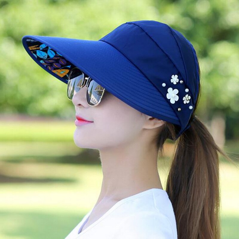 Dihope-sombreros para el sol y la playa para mujer, visera de perla empaquetable, sombrero con cabeza grande, gorro femenino de ala ancha, protección UV, novedad de verano: 3