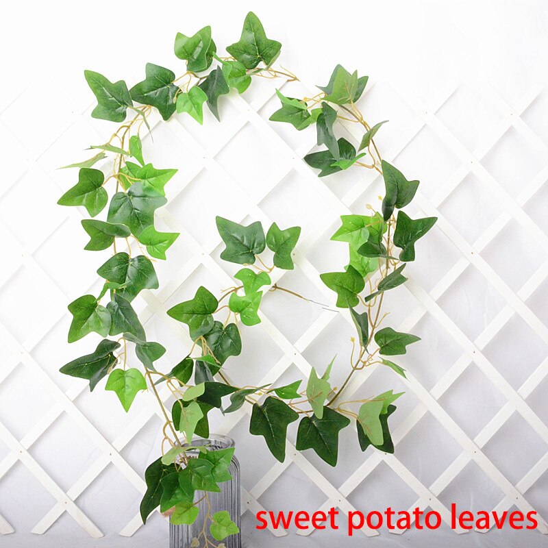 1 Pcs Green Flower Vine Sweet Potato Vine Green Leaf Vine Artificial Flower Air Conditioning Loft Fence Winding Green Leaf: sweet potato leaves