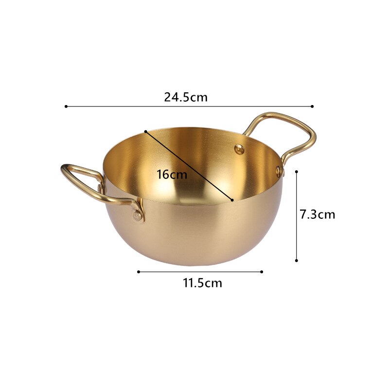 1Pc Household Soup Pot Instant Noodle Pot Stainless Steel Ramen Pot Double Ear Small Cooking Pot Induction Cooker: Gold 16cm