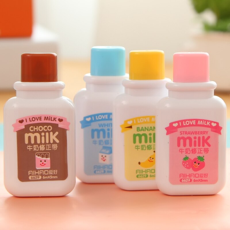 1Pc Cartoon Populaire Mini Kleine Fles Melk Correctie Tape Veranderd Tapes School Schrijven Corrector Gereedschap