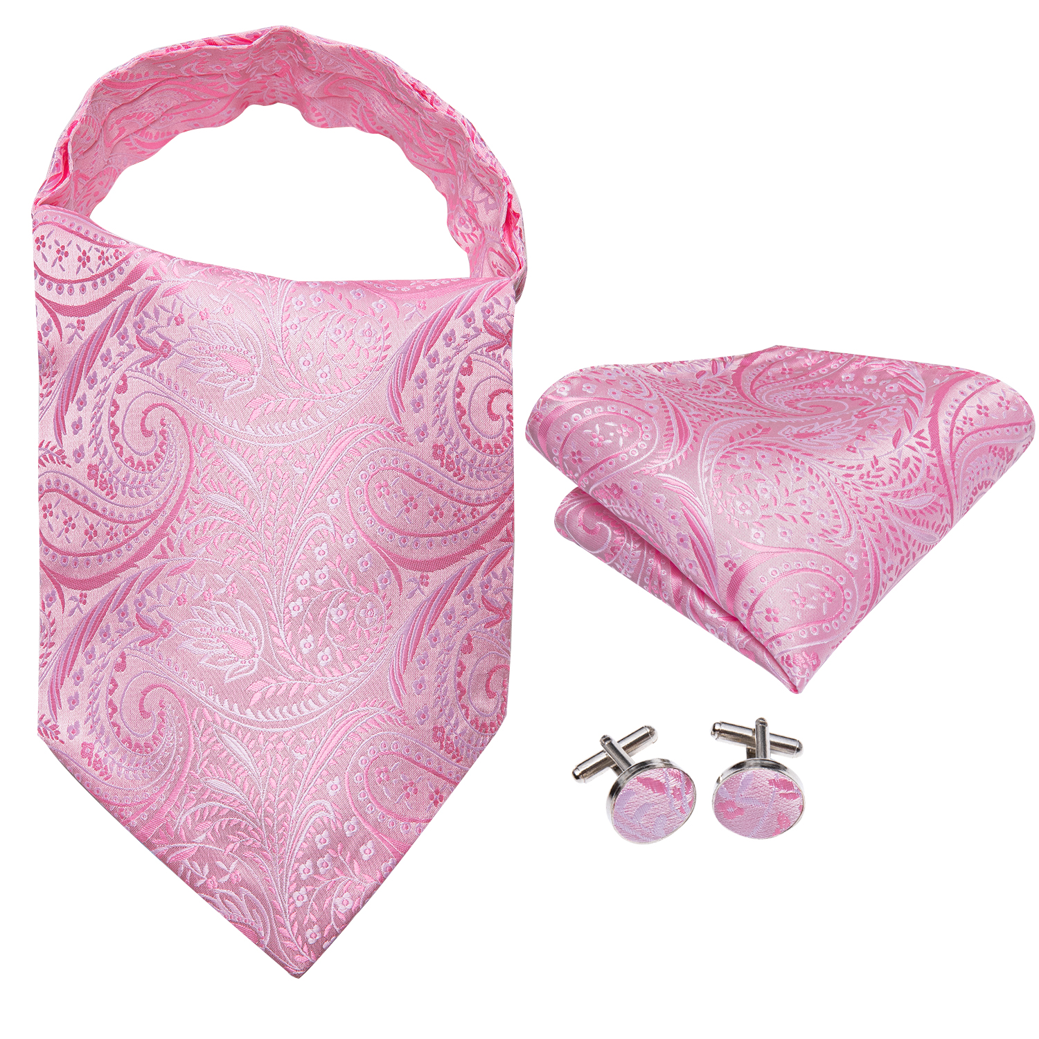 Hi-Tie Silk Mens Ascot Pocket Square Cufflinks Set Jacquard Paisley Floral Vintage Cravat Tie for Male Red Blue Green Gold Pink