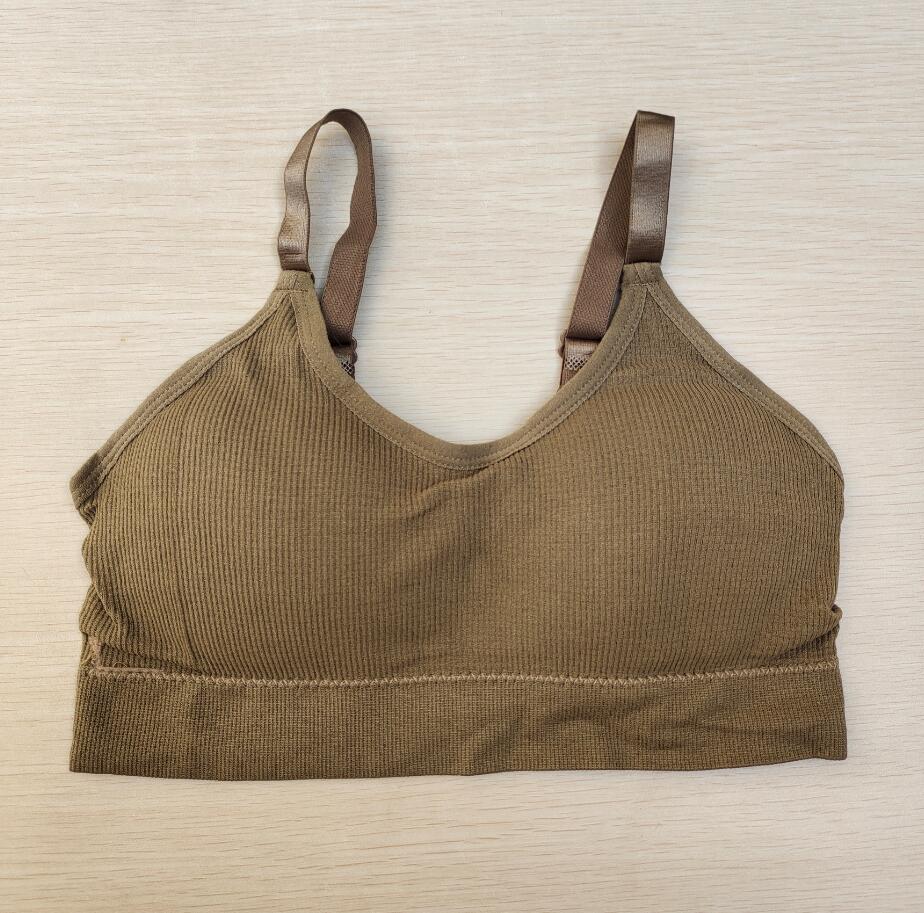 Naadloze Sport Bh Vrouwen Push Up Sport Top Voor Fitness U Back Padded Sport Bras Vest Schokbestendig Running Gym Workout beha: 01kahki