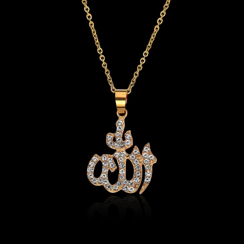 Arabische Moslim Womens Gold Rhinestone Islamitische God Allah Hanger Ketting Sieraden