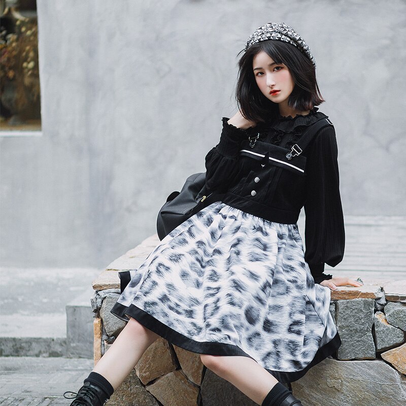Harajuku coreano estilo gótico punk leopardo impressão princesa japonês vestidos cos loli cosplay menina lolita jsk vestido