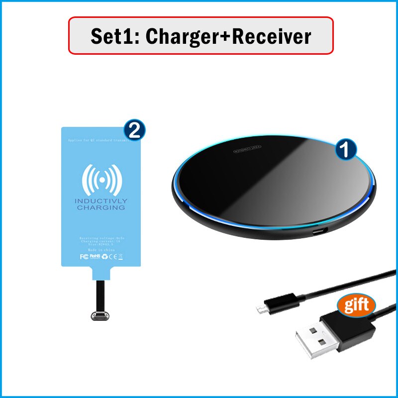 Cargador y receptor inalámbrico Qi para Realme 6i 7i 8i 9i 6 7 8 9 Pro Plus, adaptador de carga inalámbrica, conector USB tipo C: Charger and Receiver