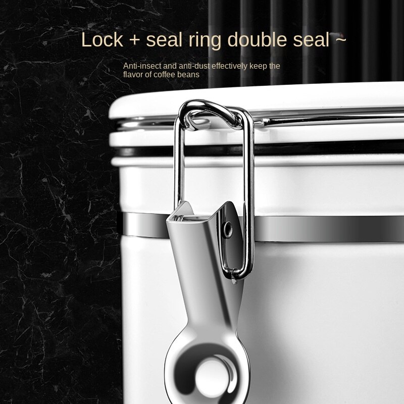 Vacuum Unidirectional Exhaust Coffee Bean Container with Spoon Airtight Jar Stainless Steel Canister Food Storage Containers