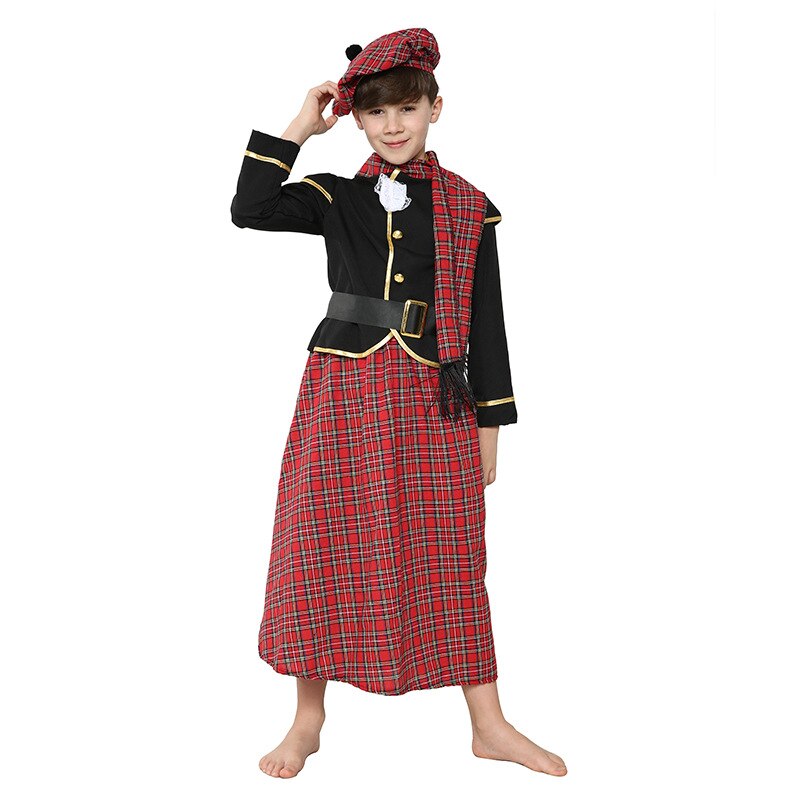 2020nuovo Tradizionale Scozzese Ragazzo costume per I Bambini tartan Abbigliamento di Halloween Carnevale Partito Prestazioni Mostra Nazionale Della Dogana: S