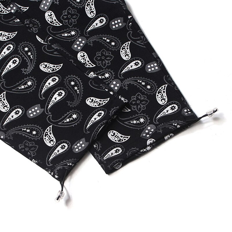 Pantalon de survêtement noir à motif cachemire et velours pour homme, style streetwear rétro, motif fleur de cajou, ample et décontracté, bas épais et élastique