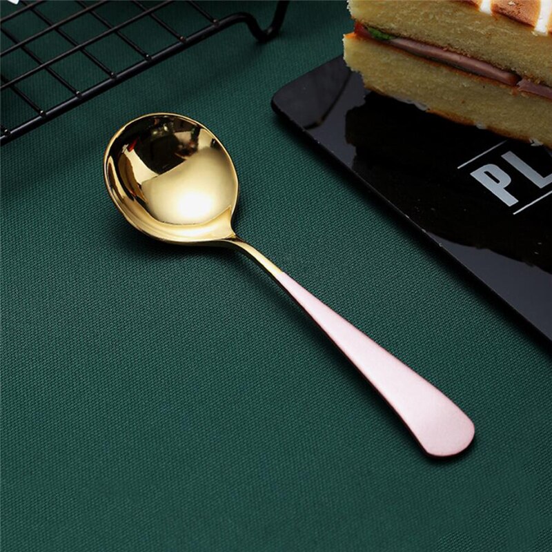 1Pc Stainless Steel Spoon Gold Plated Dessert Tea Spoon Coffee Ice Cream Spoons Gold Dinner Tableware 5 Colors