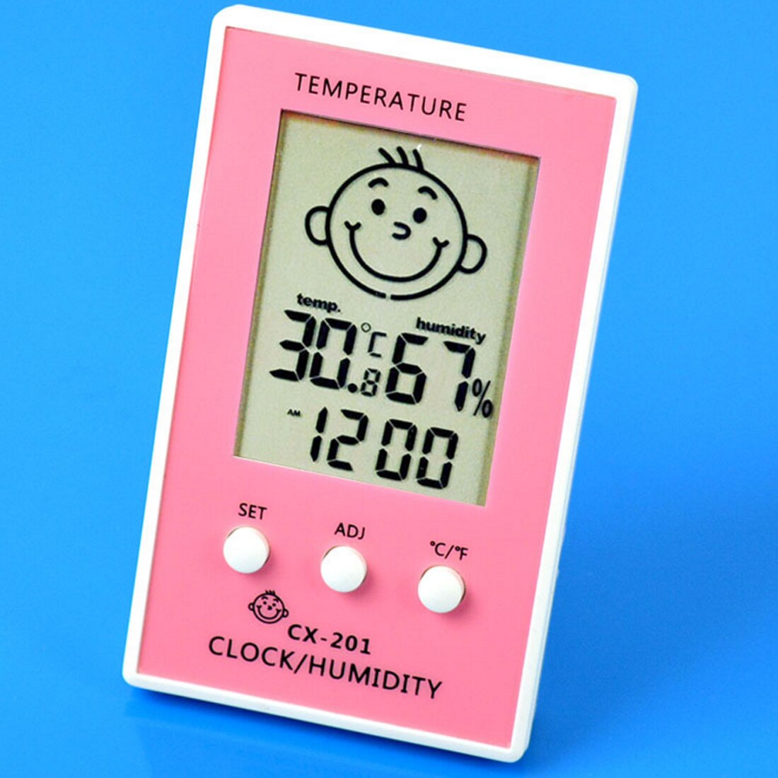 Digital LCD Hygrometer Thermometer Cute Baby Smile Face Humidity Meter indoor Weather Station Tester Temperature clock: Pink