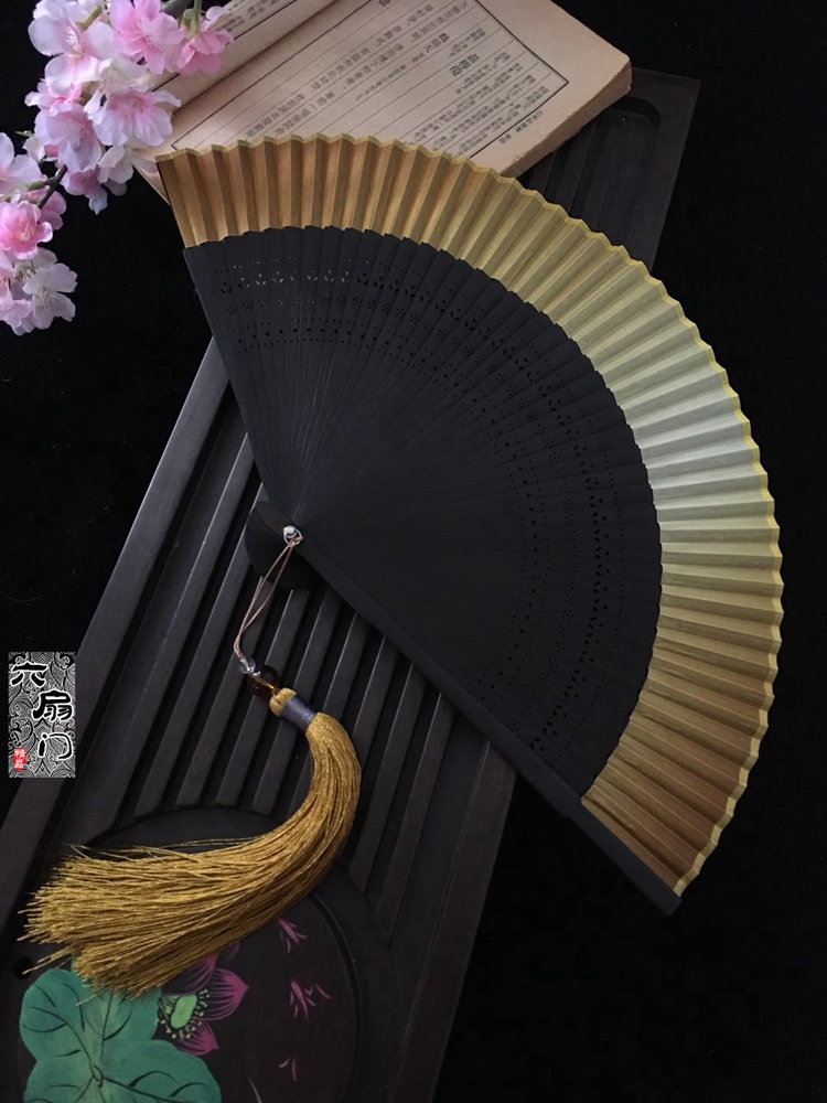Edo japansk stil foldevifte kimono vifte i japansk stil ægte silke kvindelig vifte lille blomst udskåret gradient blank vifte gylden