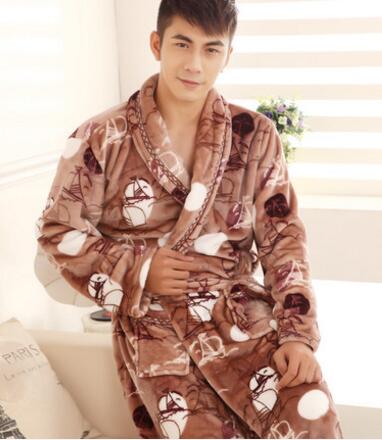 Herfst en winter flanellen badjas heren koraal fleece badjas verlengen heren nachtkleding flanellen badjas heren: 2014 / Xl