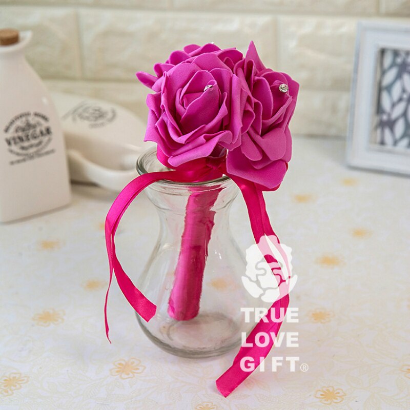 Bonito ramo romántico para boda , ramo pequeño de flores para dama de honor, novia, cinta con flores y diamantes de imitación de noiva