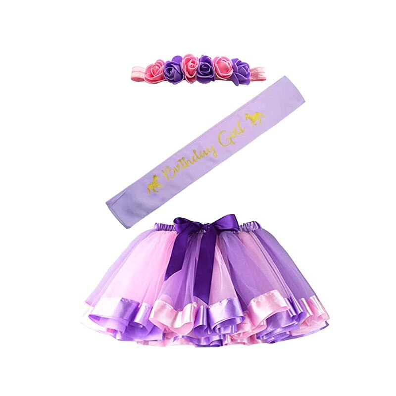 3 tipi di fiocco nodo fascia a strati festa danza abbigliamento per bambini 3-7 anni Multicolor principessa Mini Tutu gonna abito gonna in Tulle: C-2