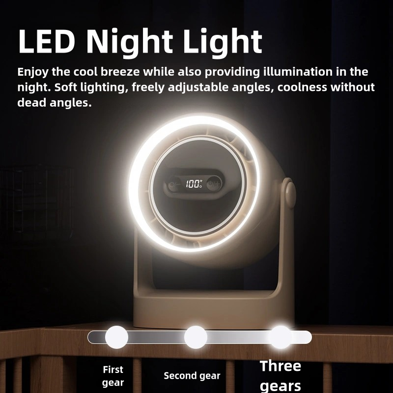 12000mAH Convenient Camping Fan 100 Speed Bladeless Electric Fan USB Mini Electric Fan Desktop Mute Cooling Fan with LED Lights