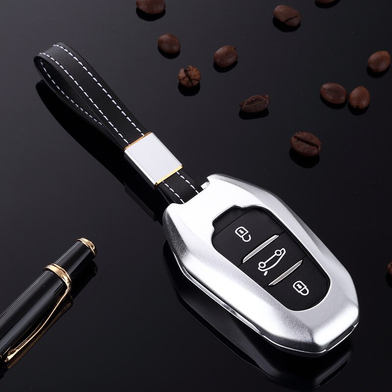 Aluminum Alloy Car Key Case Keyless Entry Remote Shell Cover Holder Keychain for Peugeot 408 308 3008 301 508 4008 5008: Silver