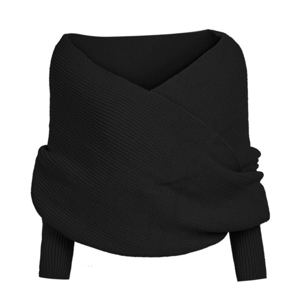 Knitted Winter Keep Warm Scarves Wraps Party Red Black Women Solid Scarf Sleeve Crochet Knit Long Soft Wraps Shawl: Black 