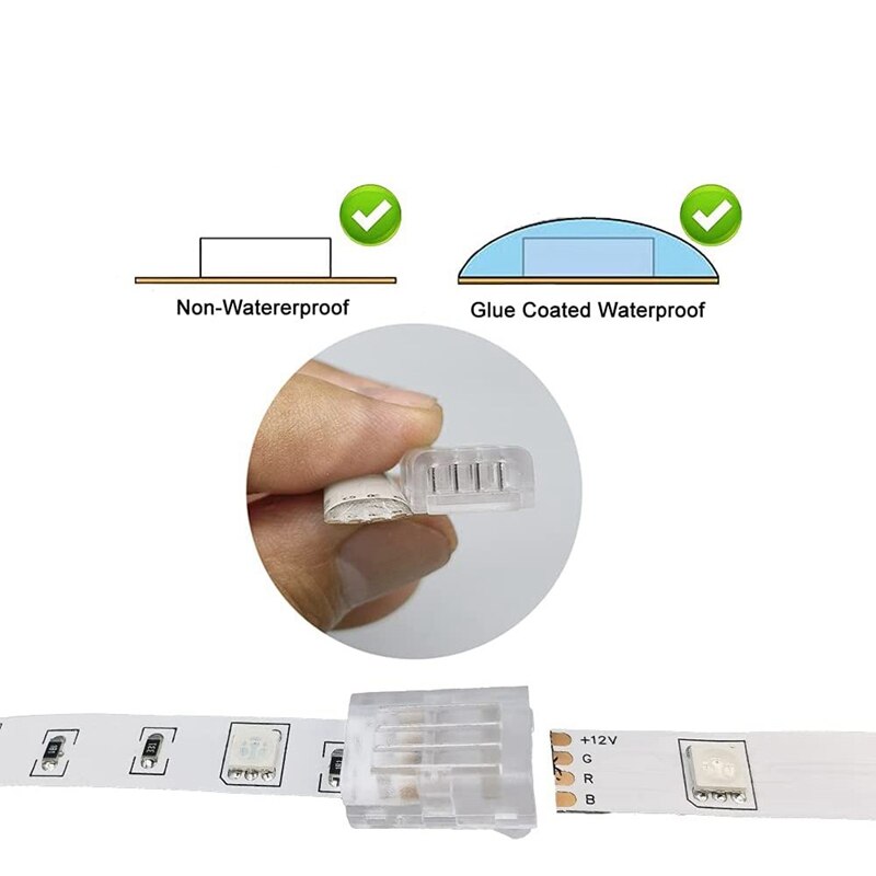 10Packs 4-Pin Rgb Led Licht Strip Connectors 10Mm Unwired Gapless Solderless Adapter Terminal Voor Smd 5050 led Strip